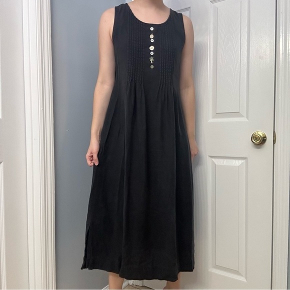 Vintage Dress Midi Linen Sleeveless Fairy Whimsigoth Black Boho Modest Small - Picture 1 of 7